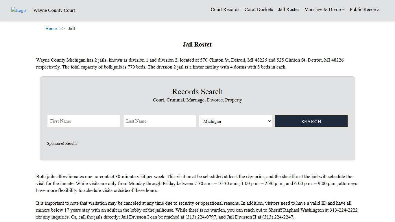 Jail Roster | Wayne County Court