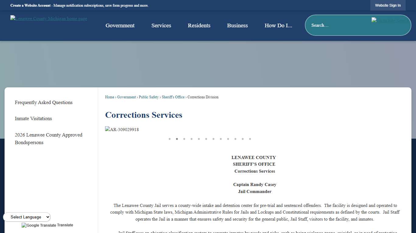 Corrections Services | Lenawee County, MI